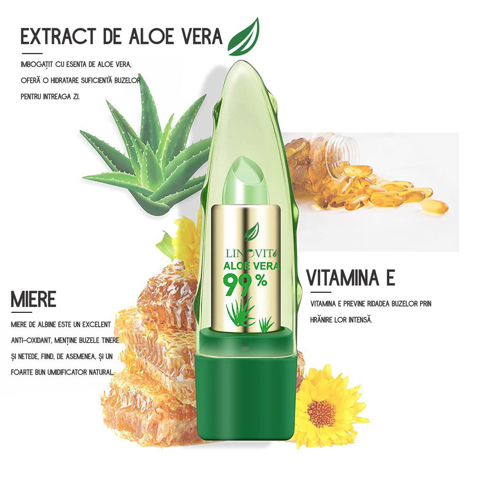 Set 2 bucati Balsam de Buze nuantator cu Aloe Vera, Linovit®, Hranitor, Hidratant, Coloare schimbatoare - Linovit Store