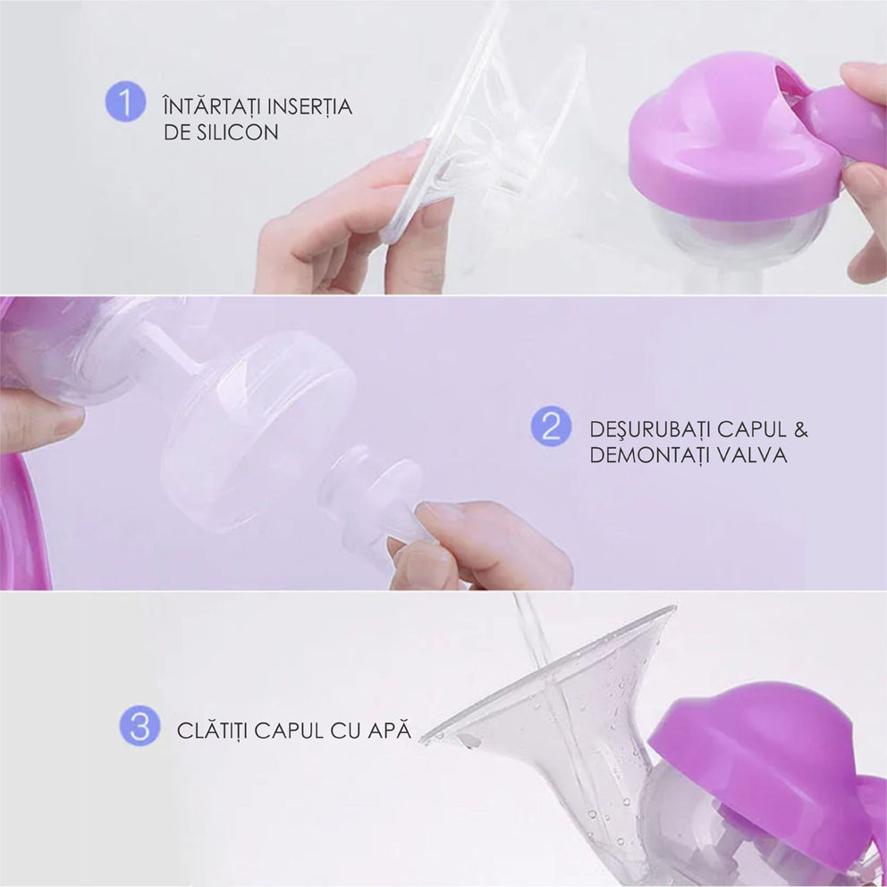 Pompa pentru san manuala cu biberon pentru hranire naturala, Linovit®, 150ml, Roz - Linovit Store
