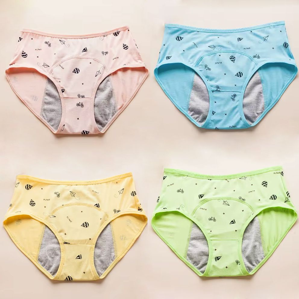 Set 6 Chiloți Menstruali pentru Adolescente, Pentru Flux Redus, 3 Straturi, Confort și Protecție Zilnică, Reutilizabili, Bumbac, Multicolori - Linovit Store