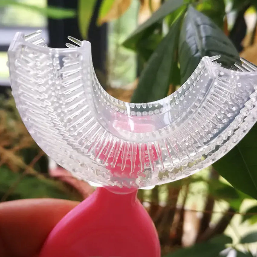 Periuta de dinti copii, Linovit, Silicon alimentar, Rezistent la temperaturi inalte, Forma de U, 2-12 ani - Linovit Store