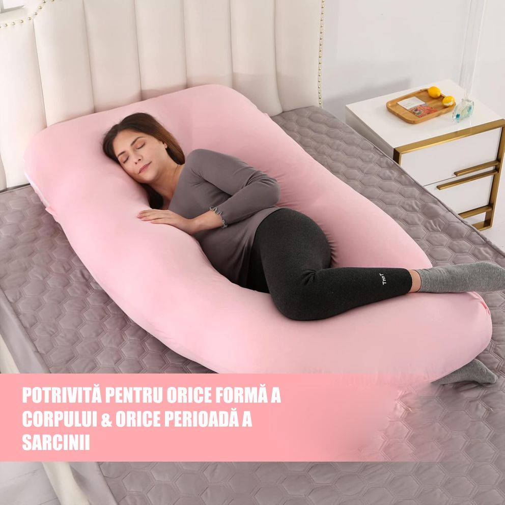 Perna Gravide si Alaptare 3 in 1, Multifunctionala, Sustinere pentru Burta, Spate, Solduri, Picioare, Bebelus, Relaxare, Husa detasabila, Roz