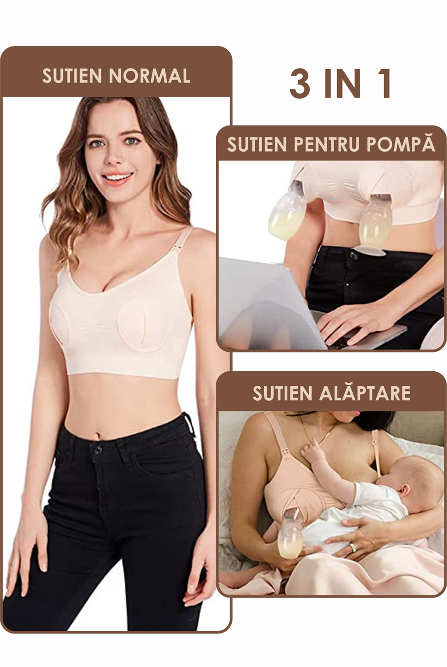 Sutien Linovit pentru alaptare 3 in 1 cu sustinere pompa san - Bej - Linovit Store