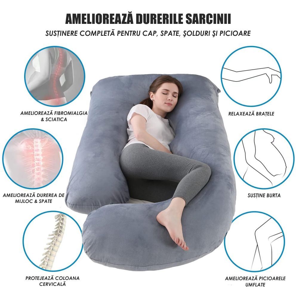 Perna Gravide si Alaptare 3 in 1, Multifunctionala, Sustinere pentru Burta, Spate, Solduri, Picioare, Bebelus, Relaxare, Husa detasabila, Gri