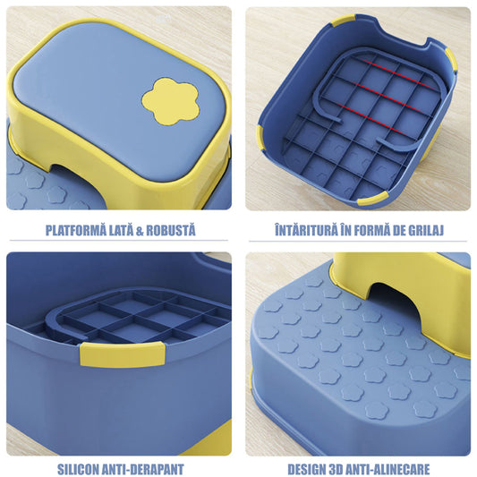 Scaunel Inaltator pentru Copii 2 in 1 cu Doua Trepte, Multifunctional, pentru WC, Baie si Bucatarie, Albastru deschis / Galben - Linovit Store