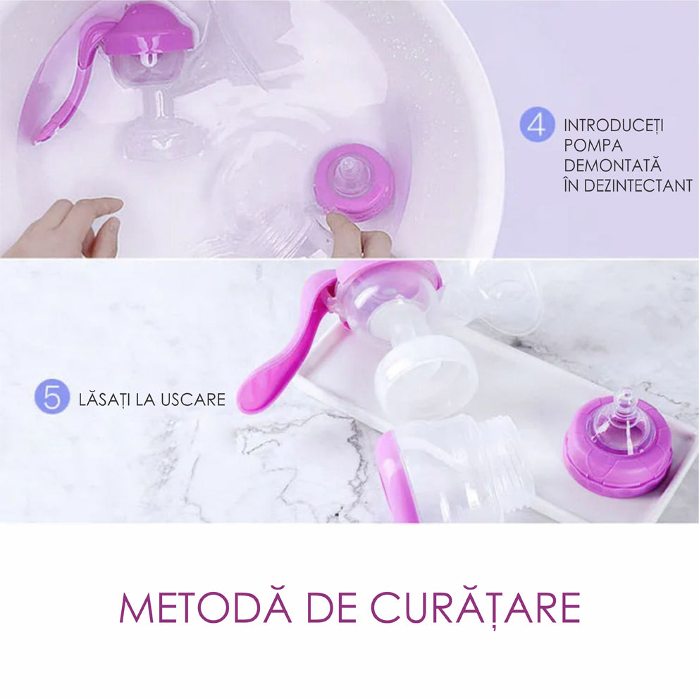 Pompa pentru san manuala cu biberon pentru hranire naturala, Linovit®, 150ml, Roz - Linovit Store