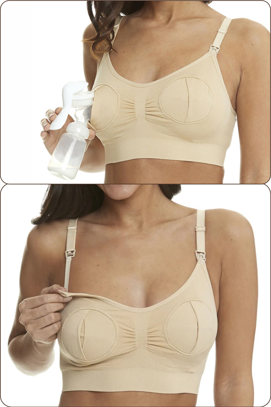 Sutien Linovit pentru alaptare 3 in 1 cu sustinere pompa san - Bej - Linovit Store