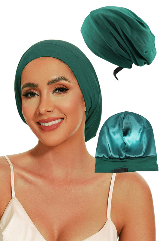 Bonetă de noapte pentru protecție păr cu interior din satin, Verde Smarald - Linovit Store