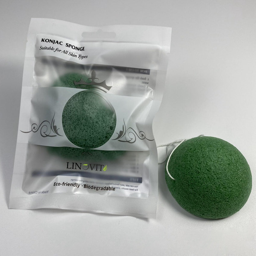 Burete konjac pentru ten normal, Linovit®, Ecologic, Verde - Linovit Store