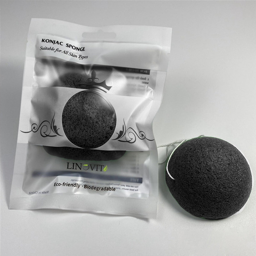Burete konjac pentru ten acneic, Linovit®, Ecologic, Negru - Linovit Store