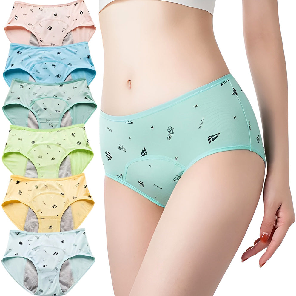 Set 6 Chiloți Menstruali pentru Adolescente, Pentru Flux Redus, 3 Straturi, Confort și Protecție Zilnică, Reutilizabili, Bumbac, Multicolori - Linovit Store