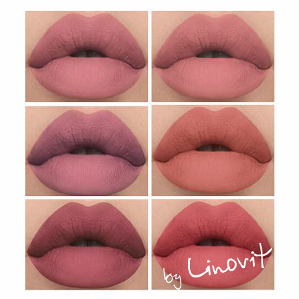 Set 6 rujuri mate rezistente la transfer, waterproof, 6 X 2.5 ml, Rose / Nude - Linovit Store