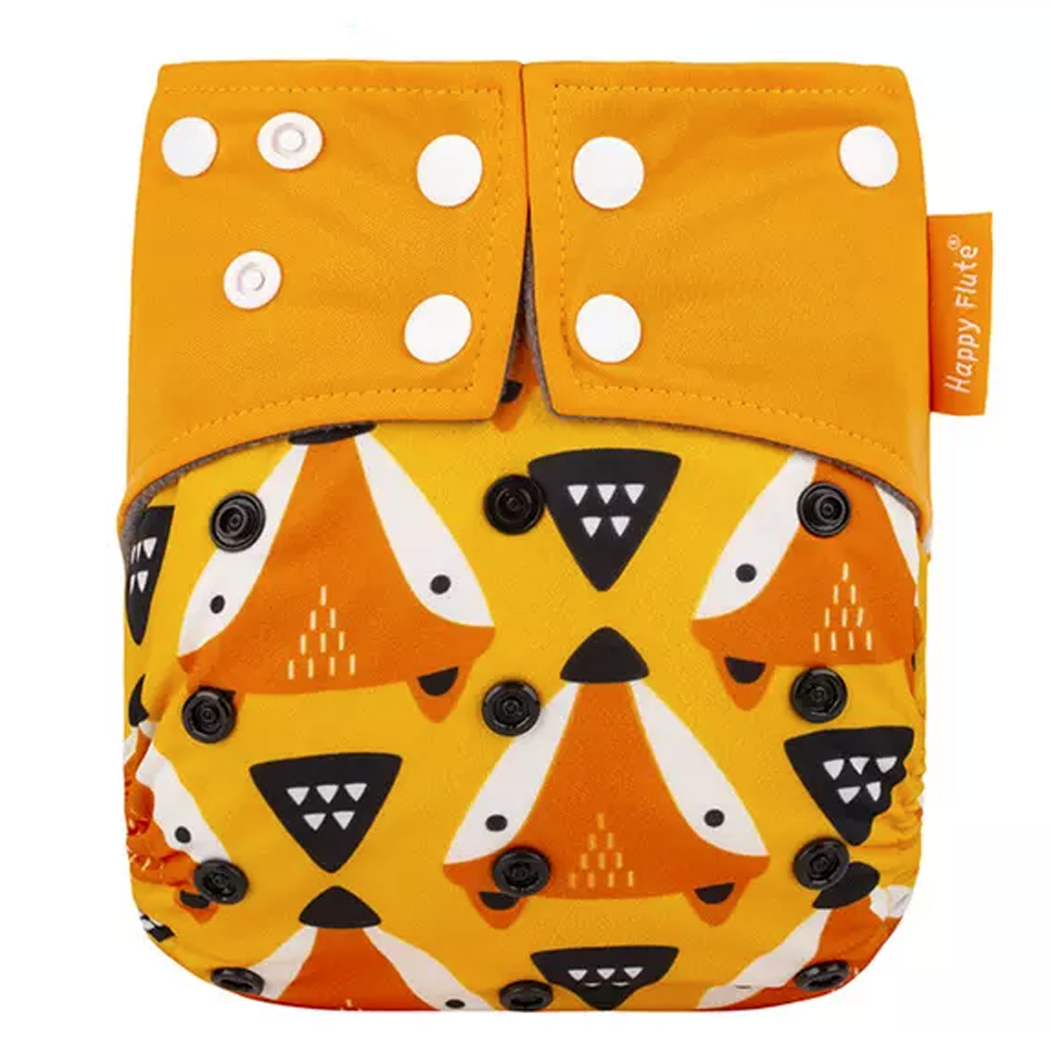 Set 4 scutece bebe, 1 săculeț pentru transport si 8 inserții absorbante, Reutilizabile, Lavabile, Impermeabile, Marime Reglabilă 3kg-15kg, Portocaliu/Verde - Linovit Store