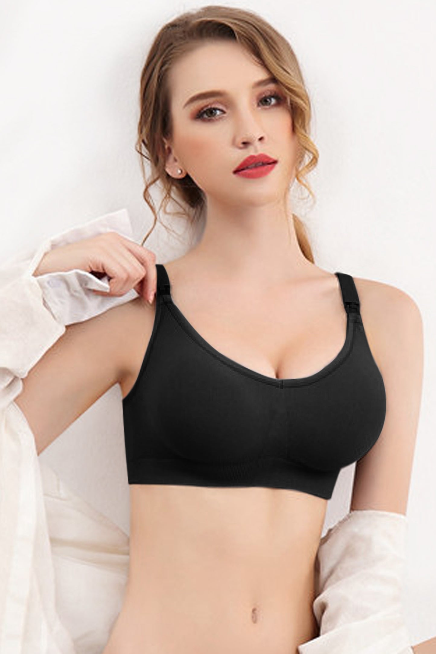 Sutien Alăptat fără Cusături și fără Întărituri - Negru - Linovit Store