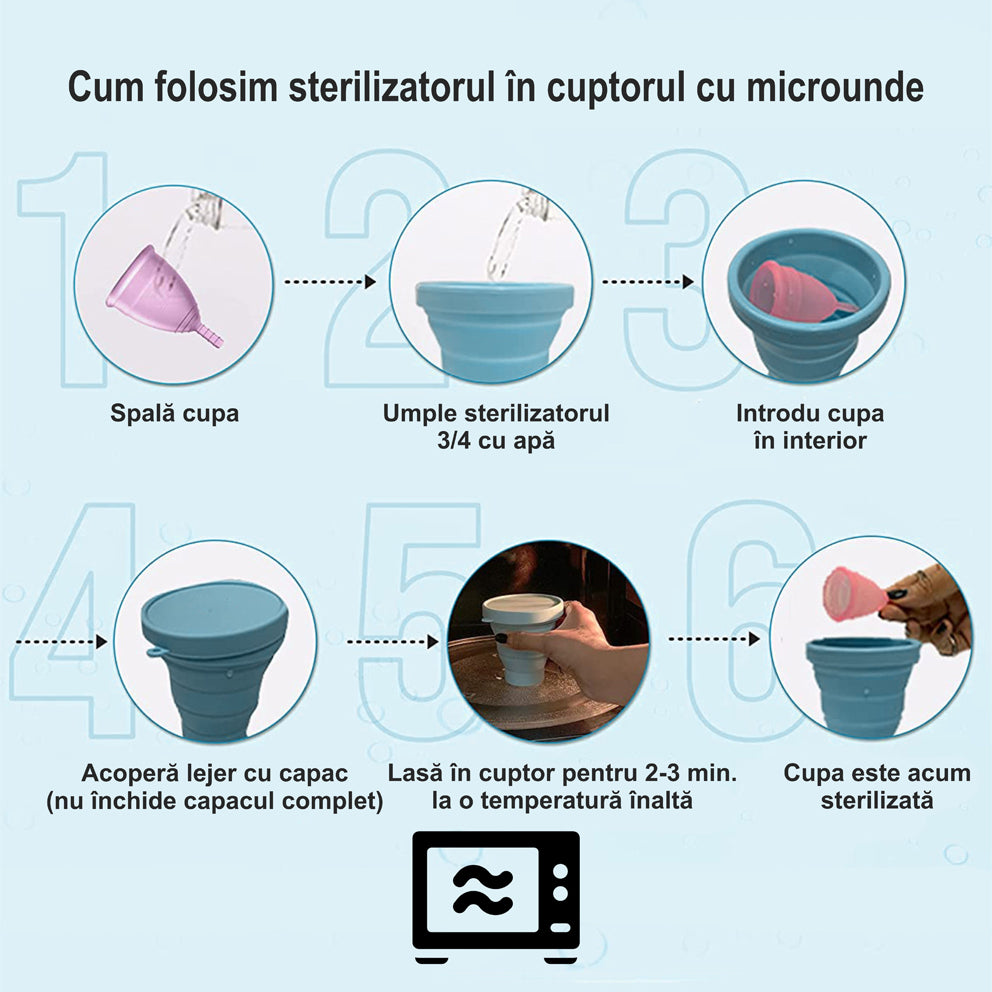 Sterilizator Cupe Menstruale, Linovit®, Pliabil, Silicon medical, Reutilizabil, 230ml, Albastru deschis - Linovit Store