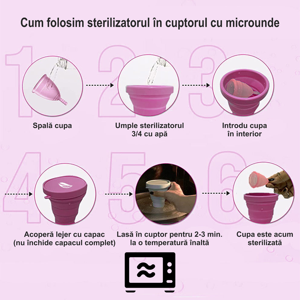 Sterilizator Cupe Menstruale, Linovit®, Pliabil, Silicon medical, Reutilizabil, 230ml, Roz - Linovit Store