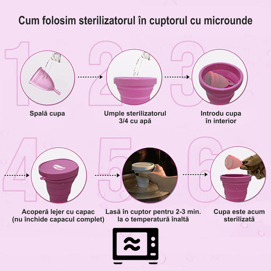 Sterilizator Cupe Menstruale, Linovit®, Pliabil, Silicon medical, Reutilizabil, 230ml, Roz - Linovit Store
