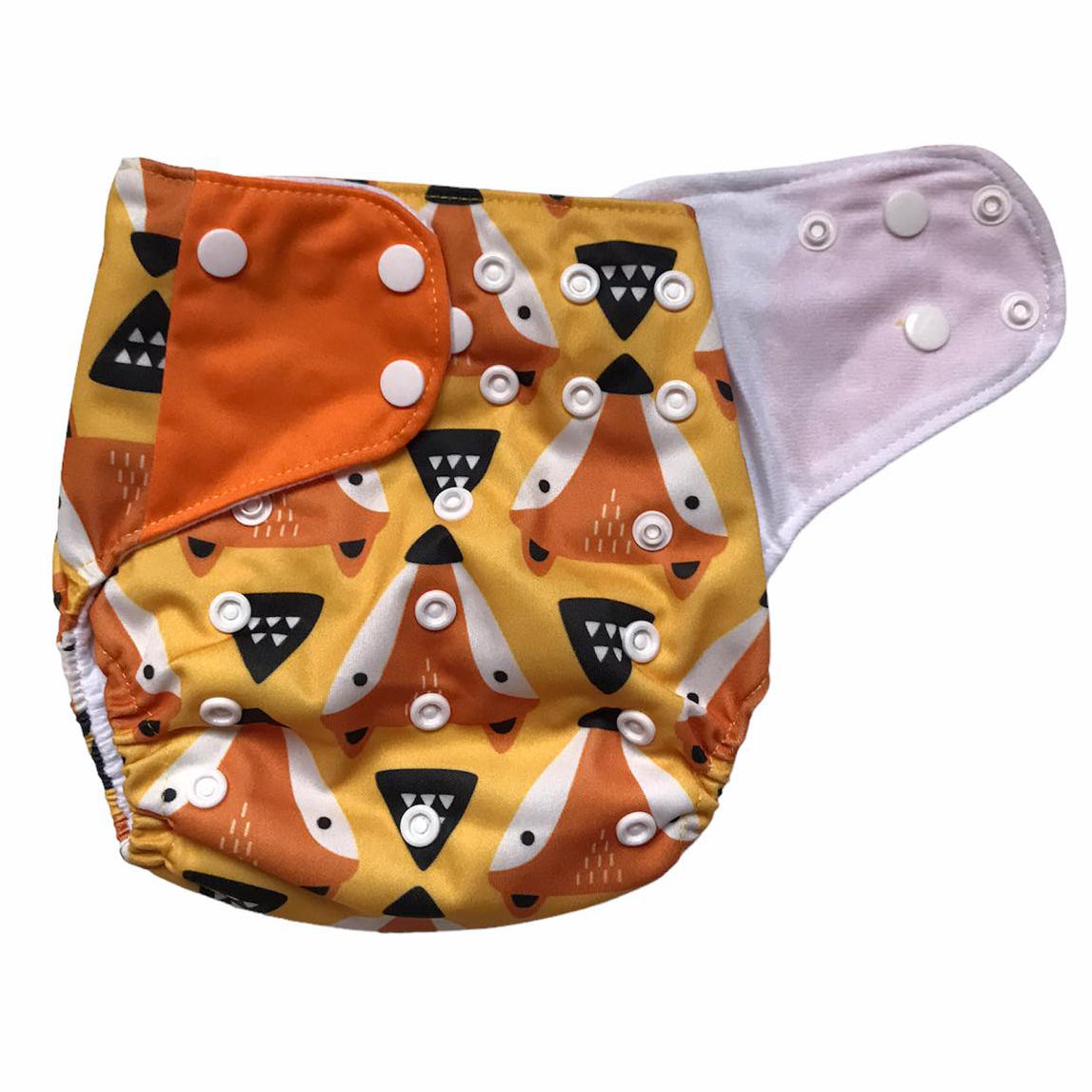 Set 4 scutece bebe, 1 săculeț pentru transport si 8 inserții absorbante, Reutilizabile, Lavabile, Impermeabile, Marime Reglabilă 3kg-15kg, Portocaliu/Verde - Linovit Store