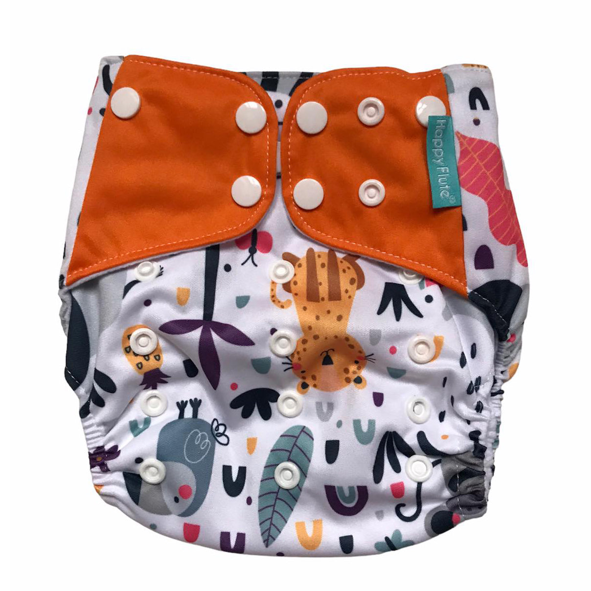 Set 4 scutece bebe, 1 săculeț pentru transport si 8 inserții absorbante, Reutilizabile, Lavabile, Impermeabile, Marime Reglabilă 3kg-15kg, Portocaliu/Verde - Linovit Store