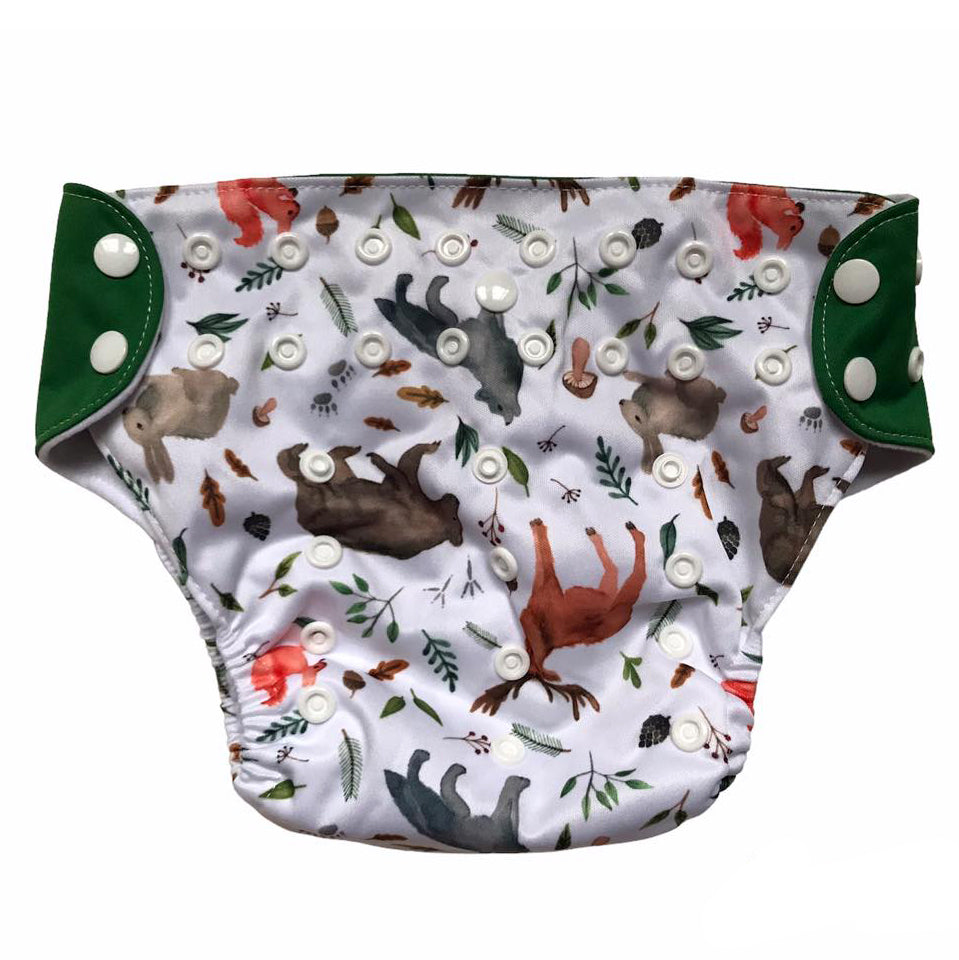 Set 4 scutece bebe, 1 săculeț pentru transport si 8 inserții absorbante, Reutilizabile, Lavabile, Impermeabile, Marime Reglabilă 3kg-15kg, Verde/Alb - Linovit Store