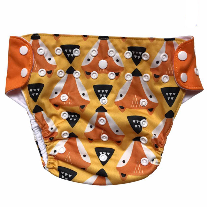 Set 4 scutece bebe, 1 săculeț pentru transport si 8 inserții absorbante, Reutilizabile, Lavabile, Impermeabile, Marime Reglabilă 3kg-15kg, Portocaliu/Verde - Linovit Store
