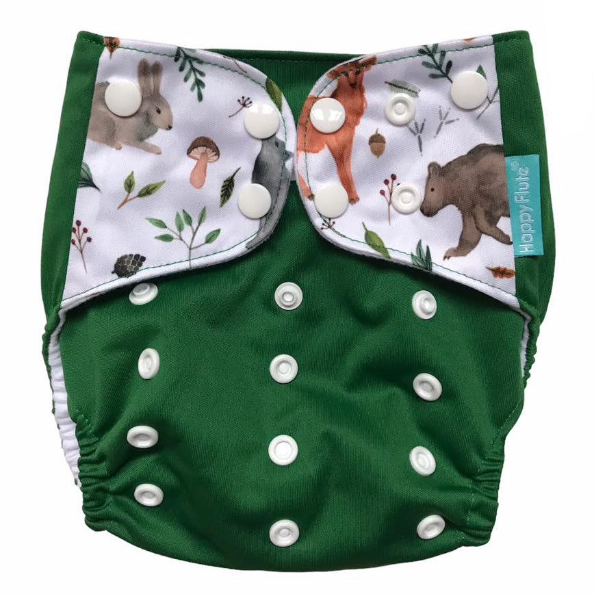 Set 4 scutece bebe, 1 săculeț pentru transport si 8 inserții absorbante, Reutilizabile, Lavabile, Impermeabile, Marime Reglabilă 3kg-15kg, Verde/Alb - Linovit Store