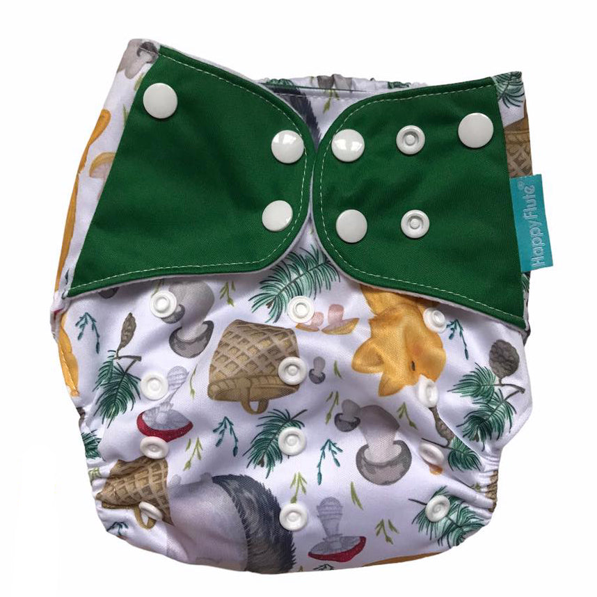Set 4 scutece bebe, 1 săculeț pentru transport si 8 inserții absorbante, Reutilizabile, Lavabile, Impermeabile, Marime Reglabilă 3kg-15kg, Verde/Alb - Linovit Store