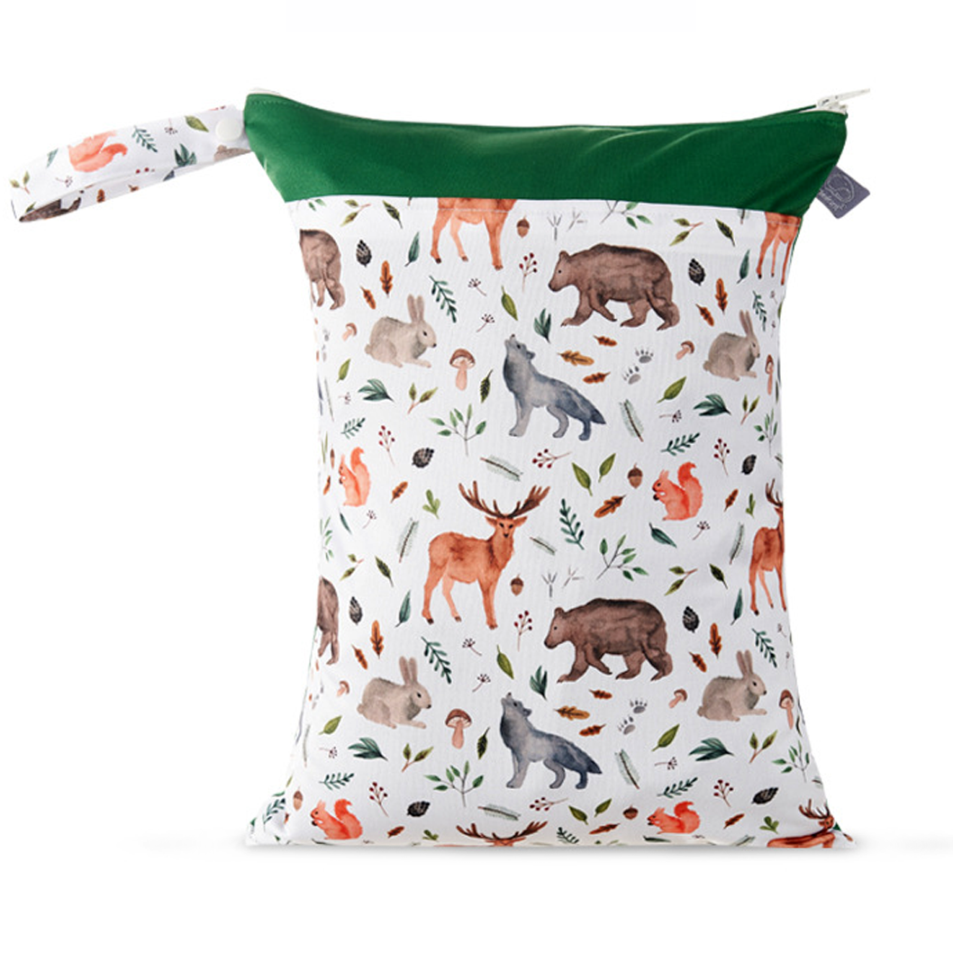Set 4 scutece bebe, 1 săculeț pentru transport si 8 inserții absorbante, Reutilizabile, Lavabile, Impermeabile, Marime Reglabilă 3kg-15kg, Verde/Alb - Linovit Store