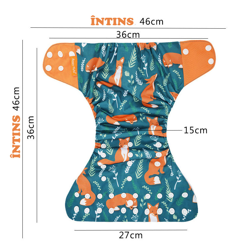 Set 4 scutece bebe, 1 săculeț pentru transport si 8 inserții absorbante, Reutilizabile, Lavabile, Impermeabile, Marime Reglabilă 3kg-15kg, Portocaliu/Verde - Linovit Store