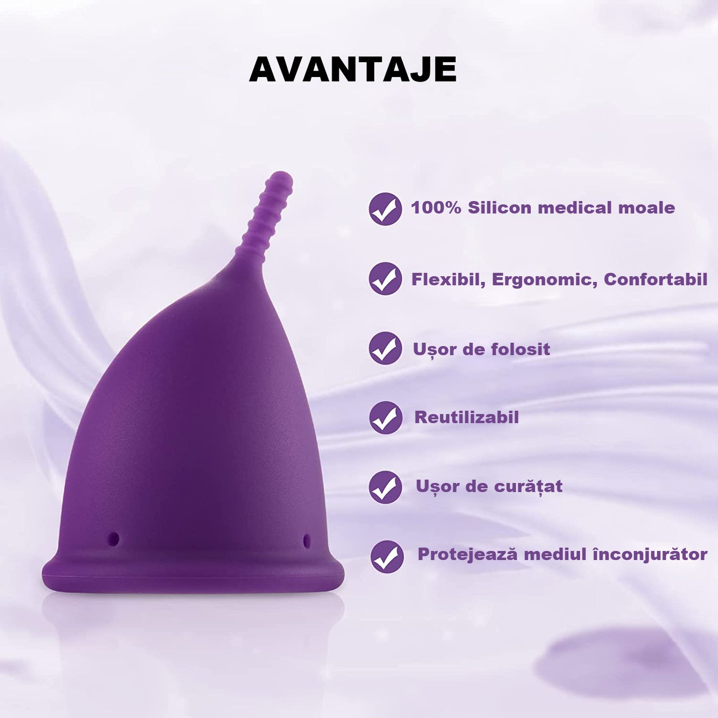 Cupă Menstruală Drop, Mov, mărimi S, L - Linovit Store