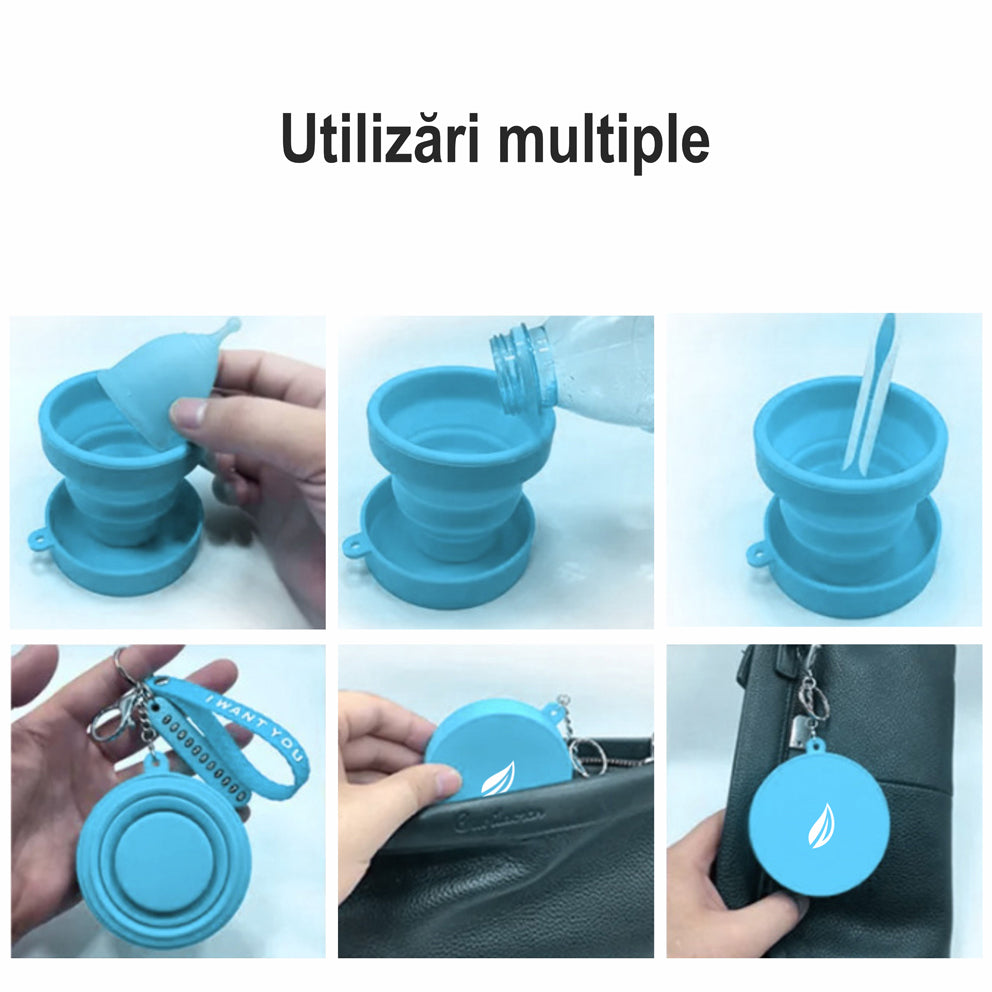 Sterilizator Cupe Menstruale, Linovit®, Pliabil, Silicon medical, Reutilizabil, 230ml, Albastru deschis - Linovit Store
