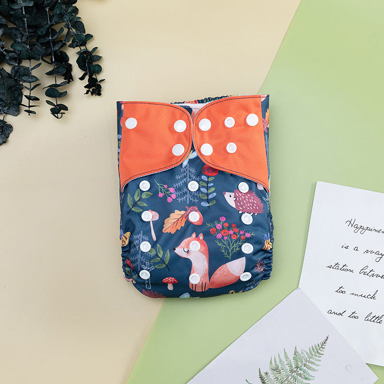 Set 4 scutece bebe, 1 săculeț pentru transport si 8 inserții absorbante, Reutilizabile, Lavabile, Impermeabile, Marime Reglabilă 3kg-15kg, Portocaliu/Verde - Linovit Store