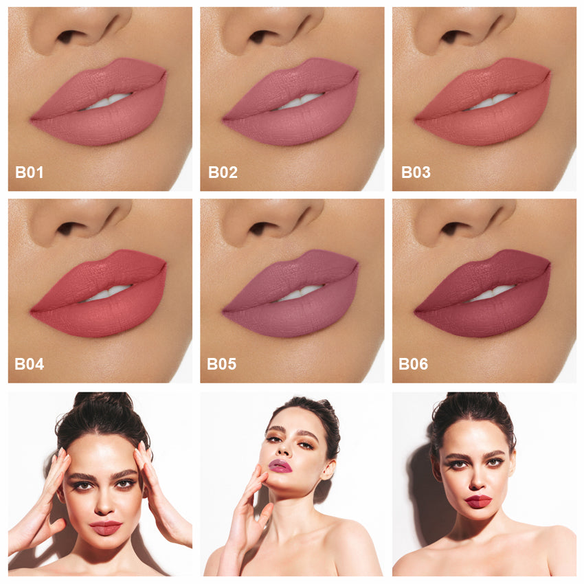 Set 6 rujuri mate rezistente la transfer, waterproof, 6 X 2.5 ml, Rose / Nude - Linovit Store