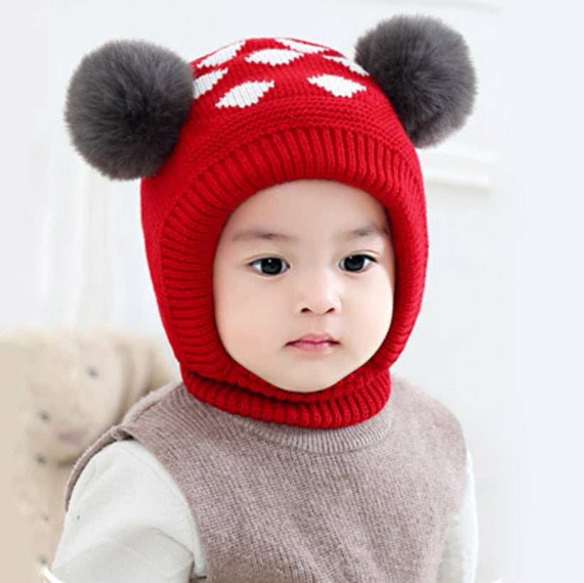 Căciulă de iarnă pentru copii tip cagulă, model pompon, cu căptușeală la interior, 6-36 luni - Linovit Store