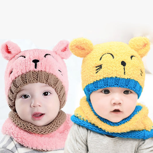 Set caciulă și fular de iarna pentru copii, Model pisică, 6-24 luni - Linovit Store
