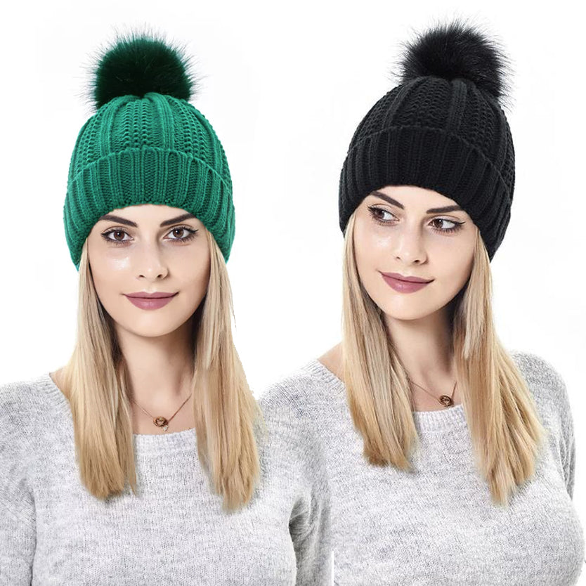 Fes de iarnă cu pompon și interior din satin pentru protecția părului - Linovit Store