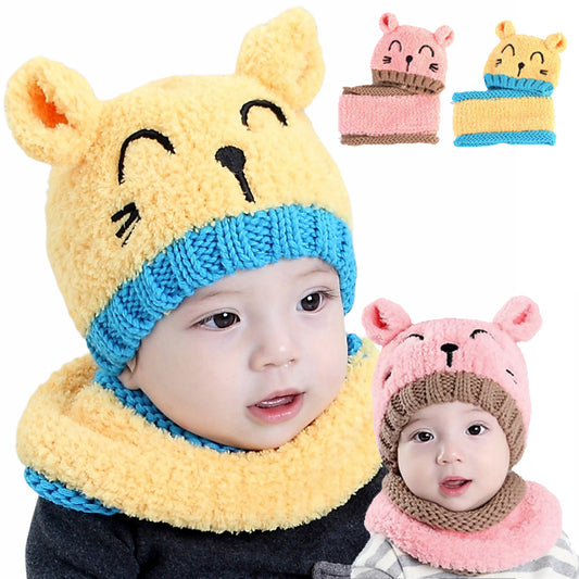 Set caciulă și fular de iarna pentru copii, Model pisică, 6-24 luni - Linovit Store