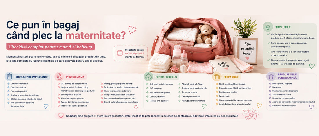 Ce pun în bagaj când plec la maternitate? Checklist complet pentru viitoarele mămici
