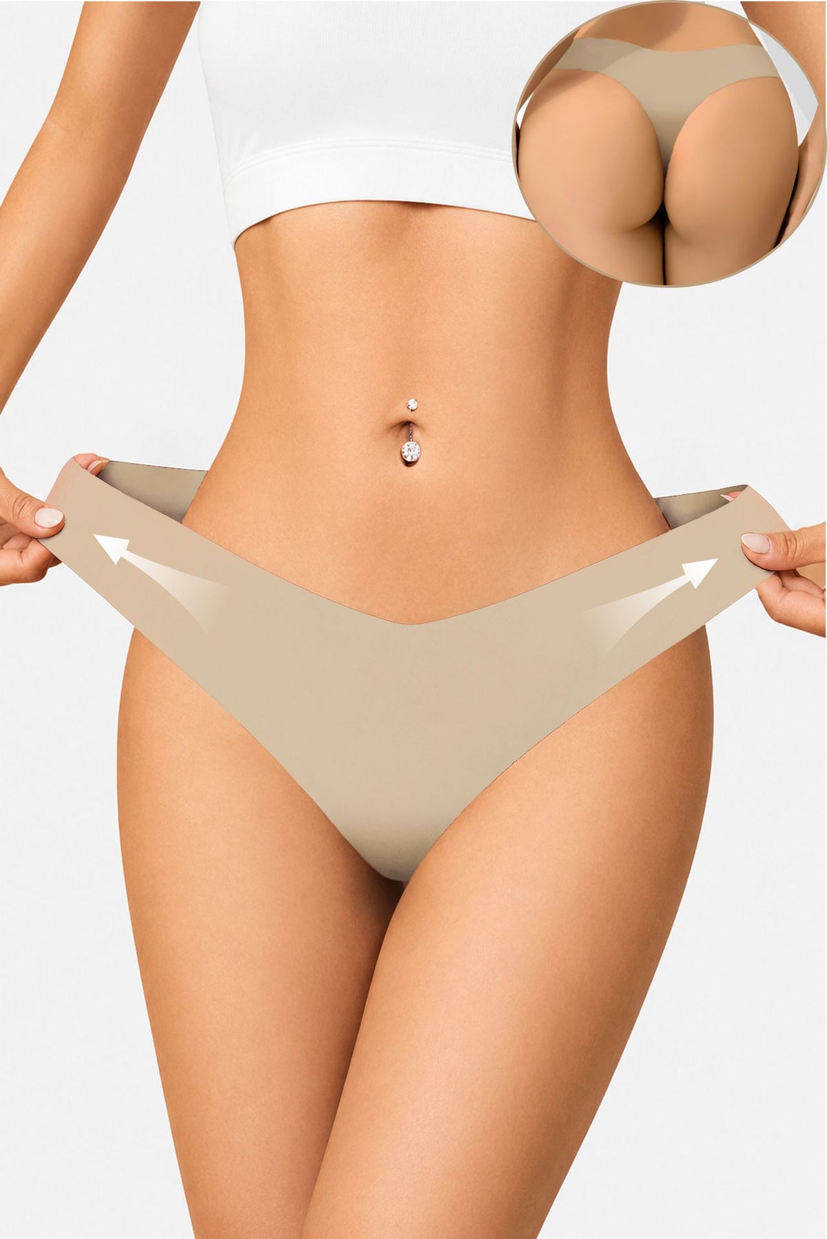 Chiloți Tanga Damă - Lara, Talie joasă, Fără cusături, Bej