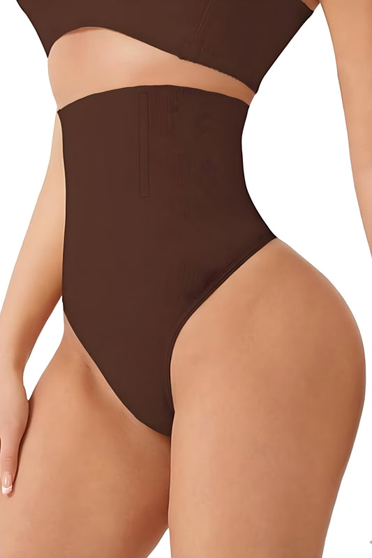 Chiloti modelatori tanga tip burtiera Chloe - Talie înaltă - Maro - Linovit Store