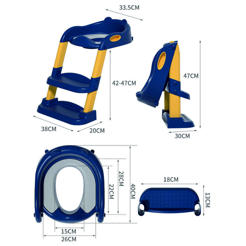 Reductor WC pentru Copii cu Scarita, Plabil, 38 x 40 x 47 cm, Albastru / Galben