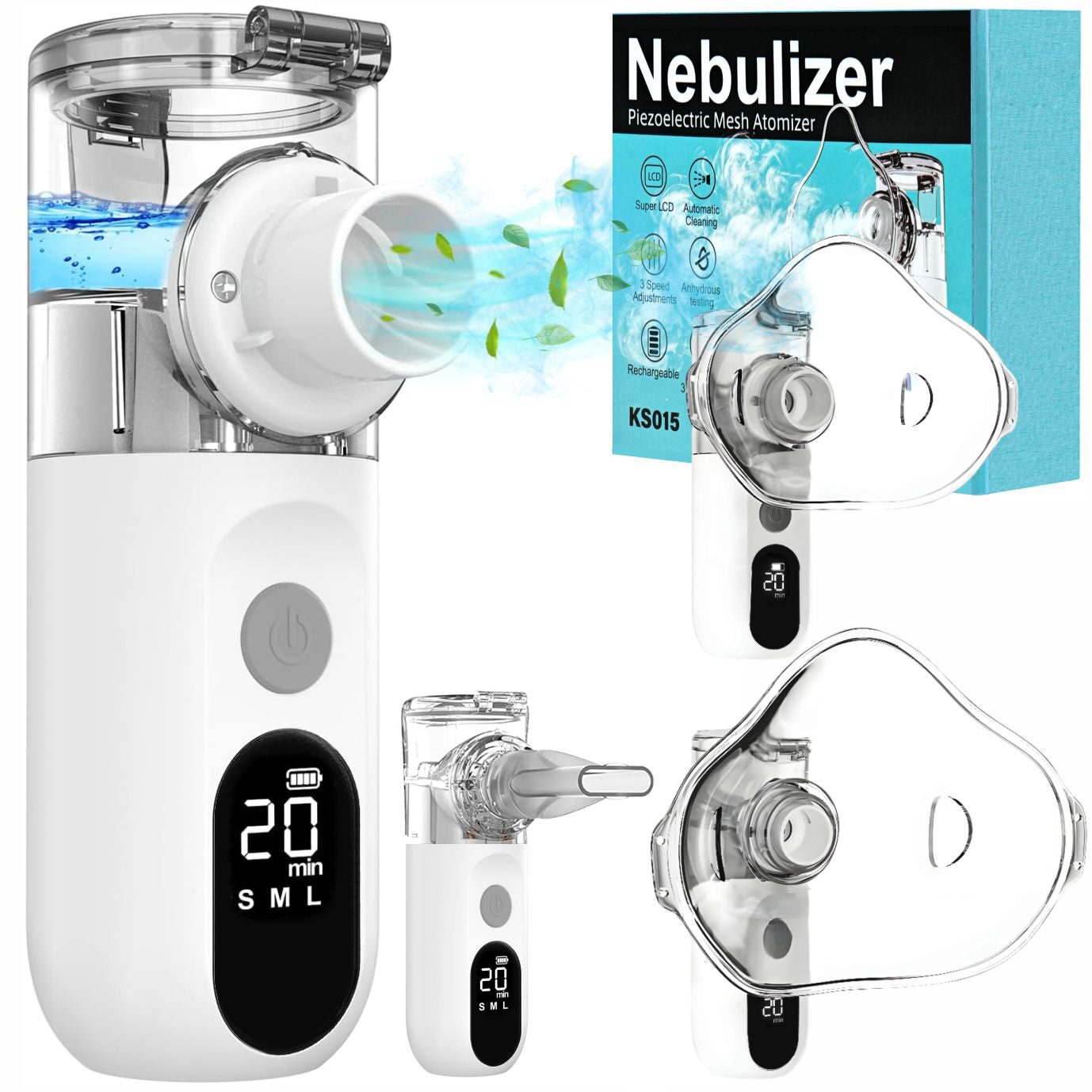 Aparat Aerosoli Profesional, Masca Copii si Adulti, Mustiuc Inhalare, 3 Moduri, Tehnologie Mesh, Particule 3.5µm, Autocuratare, Timer