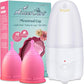 Set Sterilizator Cupe Menstruale + 2 Cupe Menstruale Reutilizabile 25ml & 30ml, Linovit®, Dispozitiv de Igienizare cu Aburi Compatibil cu Majoritatea Cupelor Menstruale, 100% Silicon Medical, Fara BPA, Fara Scurgeri, Roz