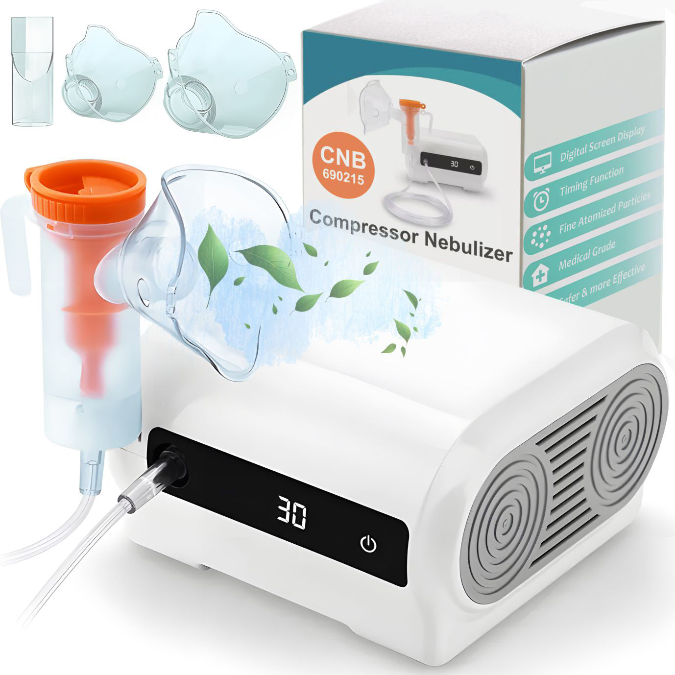 Aparat Aerosoli Profesional, Masca Copii si Adulti, Adaptor Bebelusi, Nebulizator Inhalator cu Compresor, Particule 2-3µm