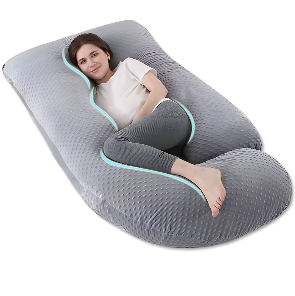 Perna Gravide si Alaptare 3 in 1, Multifunctionala, Forma de L, Sustinere pentru Burta, Spate, Solduri, Picioare, Bebelus, Relaxare, Husa detasabila, Gri deschis