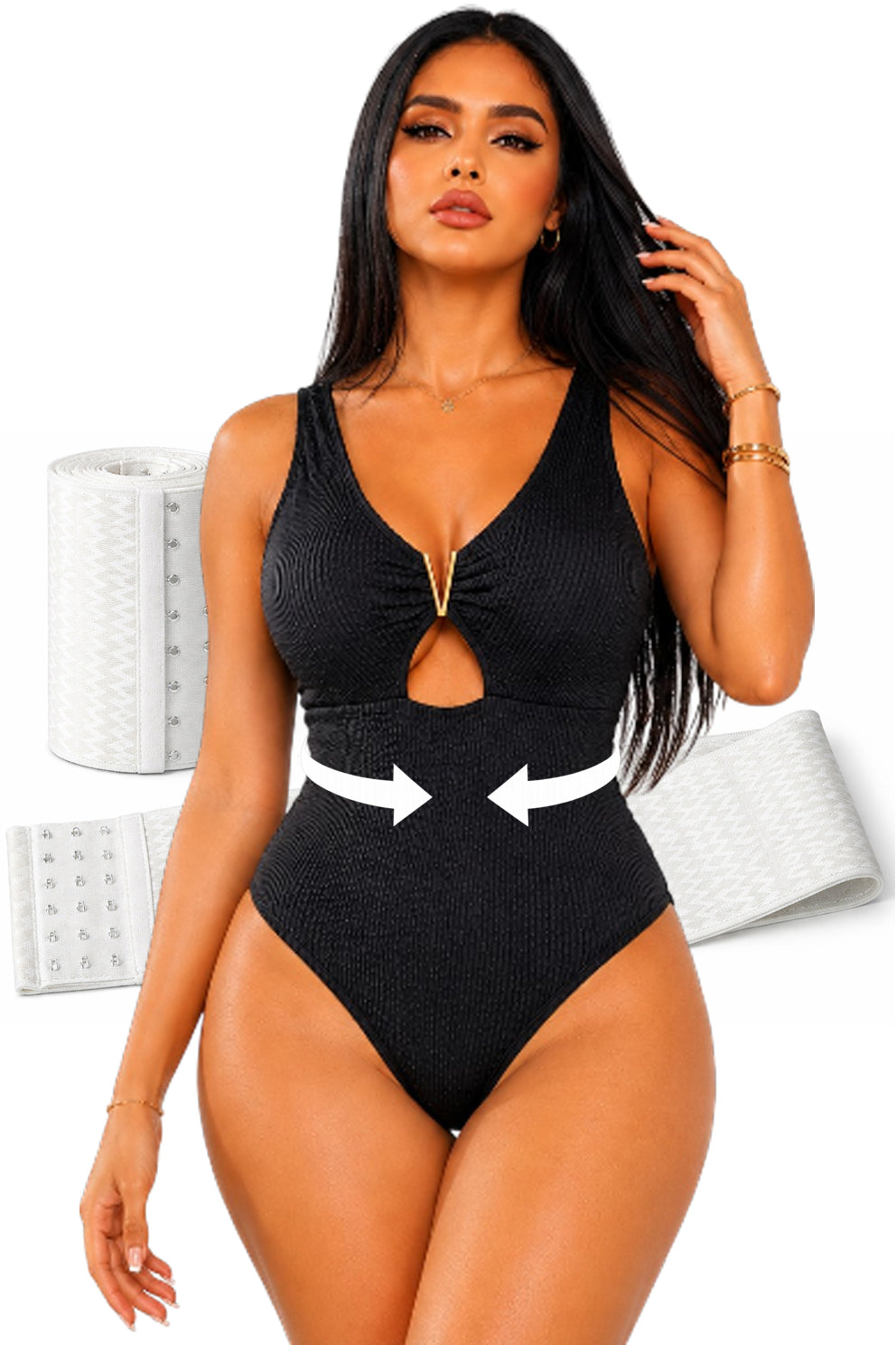 Costum de baie întreg - Include corset modelator pentru subțierea taliei - Negru