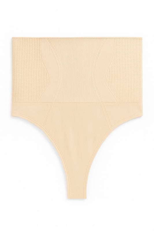 Chiloti modelatori tanga tip burtiera Selena - Talie medie - Bej - Linovit Store