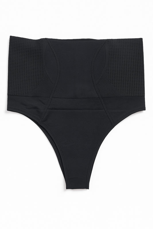 Chiloti modelatori tanga tip burtiera Selena - Talie medie - Negru - Linovit Store