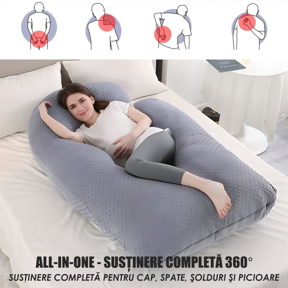 Perna Gravide si Alaptare 3 in 1, Multifunctionala, Forma de L, Sustinere pentru Burta, Spate, Solduri, Picioare, Bebelus, Relaxare, Husa detasabila, Gri deschis