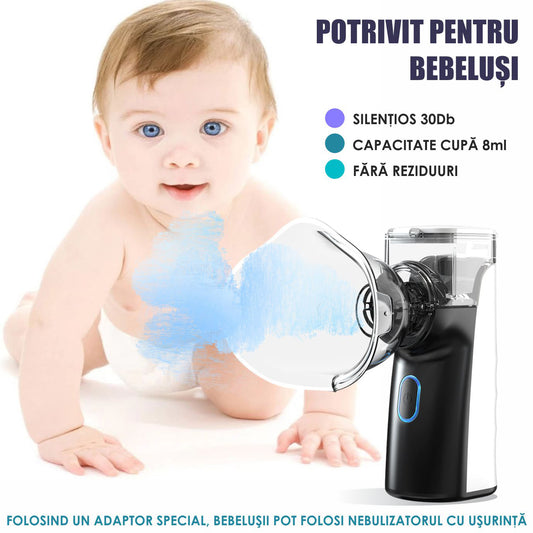 Aparat Aerosoli Profesional, Masca Copii si Adulti, Mustiuc Inhalare, Tehnologie Dual-Wave, Particule ≤4μm, Autocuratare - Linovit Store