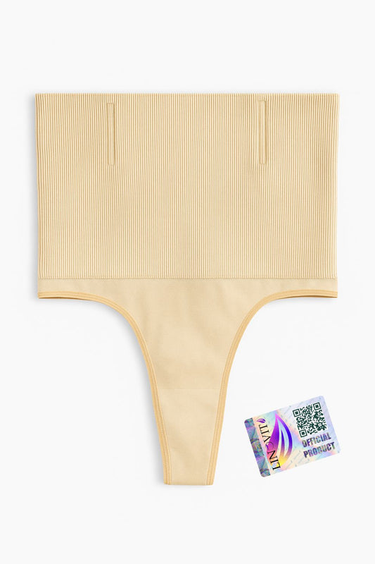Chiloti modelatori tanga tip burtiera Chloe - Talie înaltă - Bej - Linovit Store